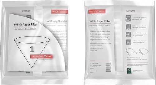 Brewista Filtros de café de papel crepé de dos caras en forma de cono 100 filtros desechables tamaño #1