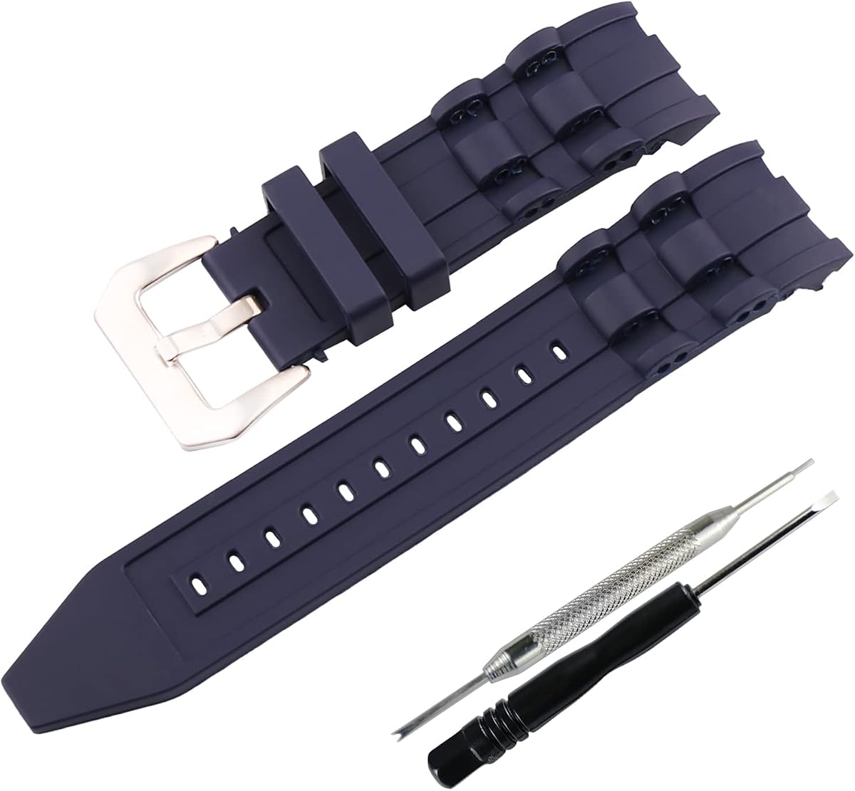 26mm Men's Silicone Watch Strap for Invicta Pro Diver 6977 21930 90082 17887 22309 Rubber watch band Women's Outdoor Sports watch Chain accessories buckle (Dark blue silver buckle)