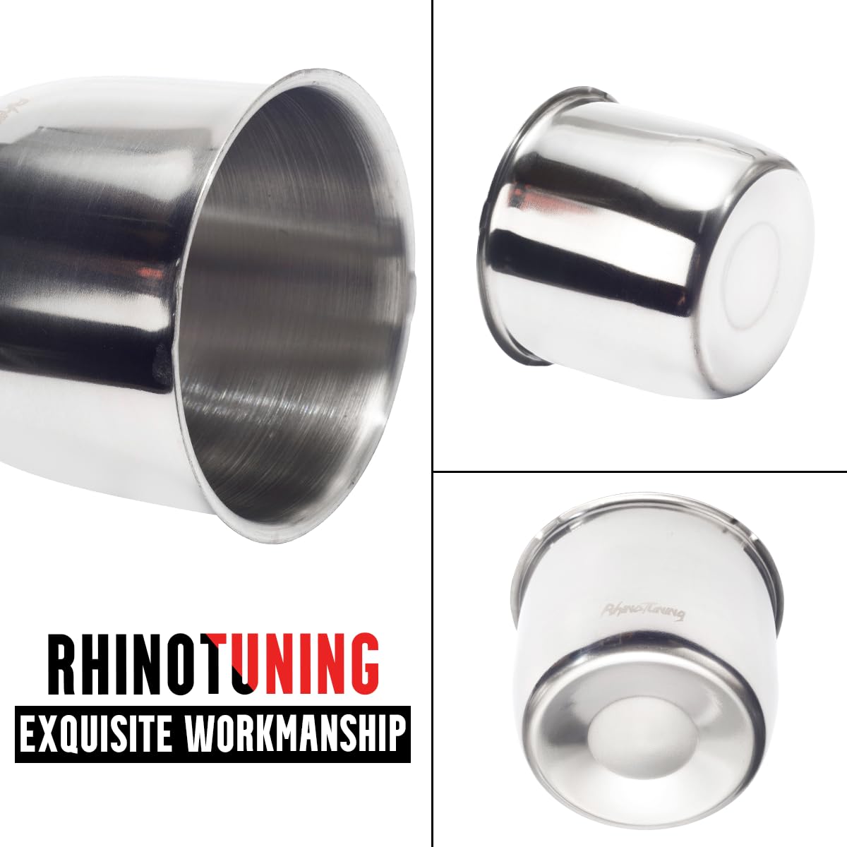 RhinoTuning 4 sztuki kołpaków kół 4,25", średnica zewnętrzna 108 mm, wysokość 93 mm, osłona piasty koła ze stali nierdzewnej, nadaje się do samochodów turystycznych, terenowych, przyczep, kół LKM