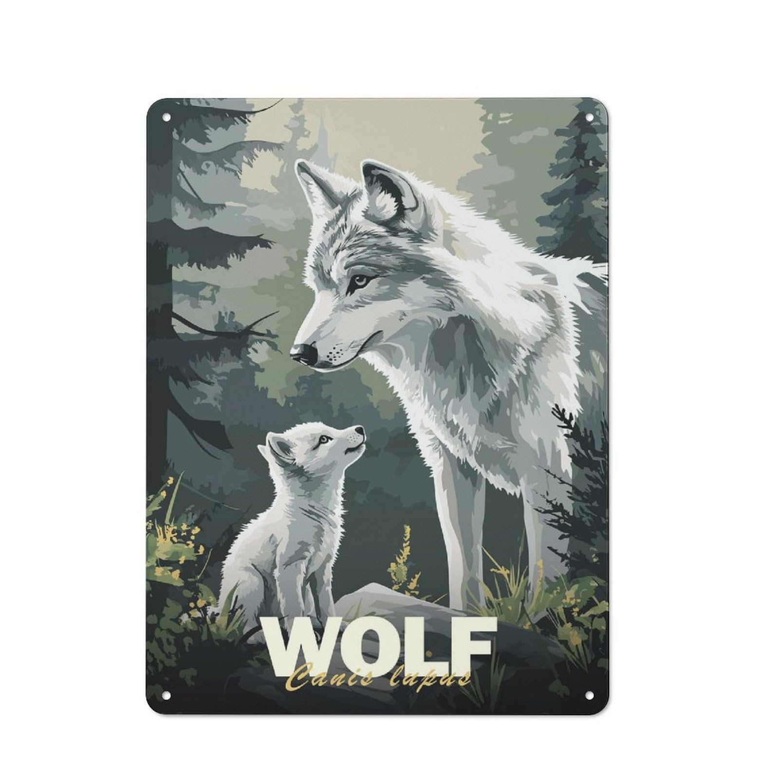 Junmoney Wolf Family Minimalist Metal Wall Sign 40X30cm, Rustic Classic Pub Decor For Cafe, Pub, Workshop Or Home Bar
