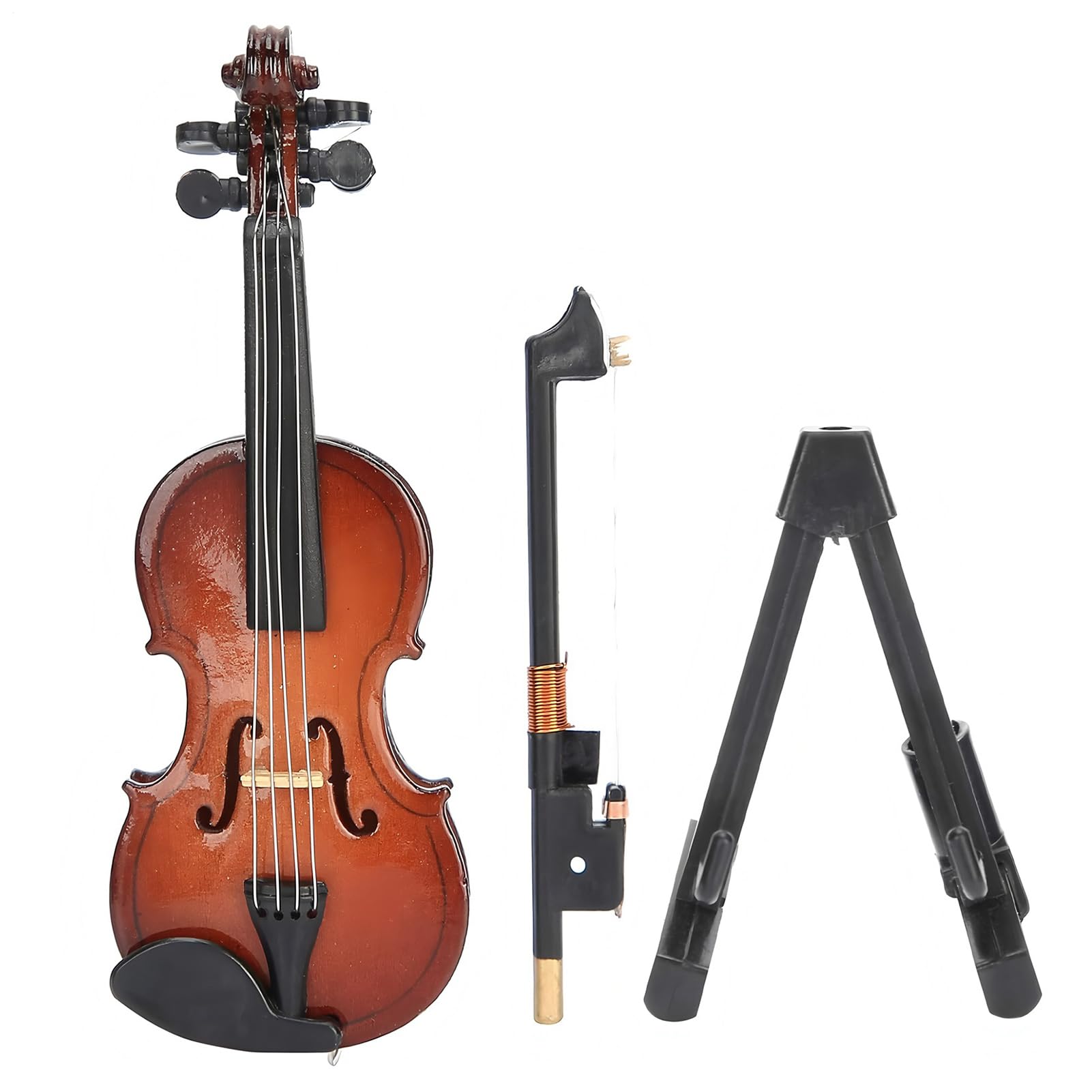 Generisch Violino in miniatura in legno con supporto, mini strumento musicale con supporto, modello da collezione, decorazione per casa delle bambole, soggiorno, camera da