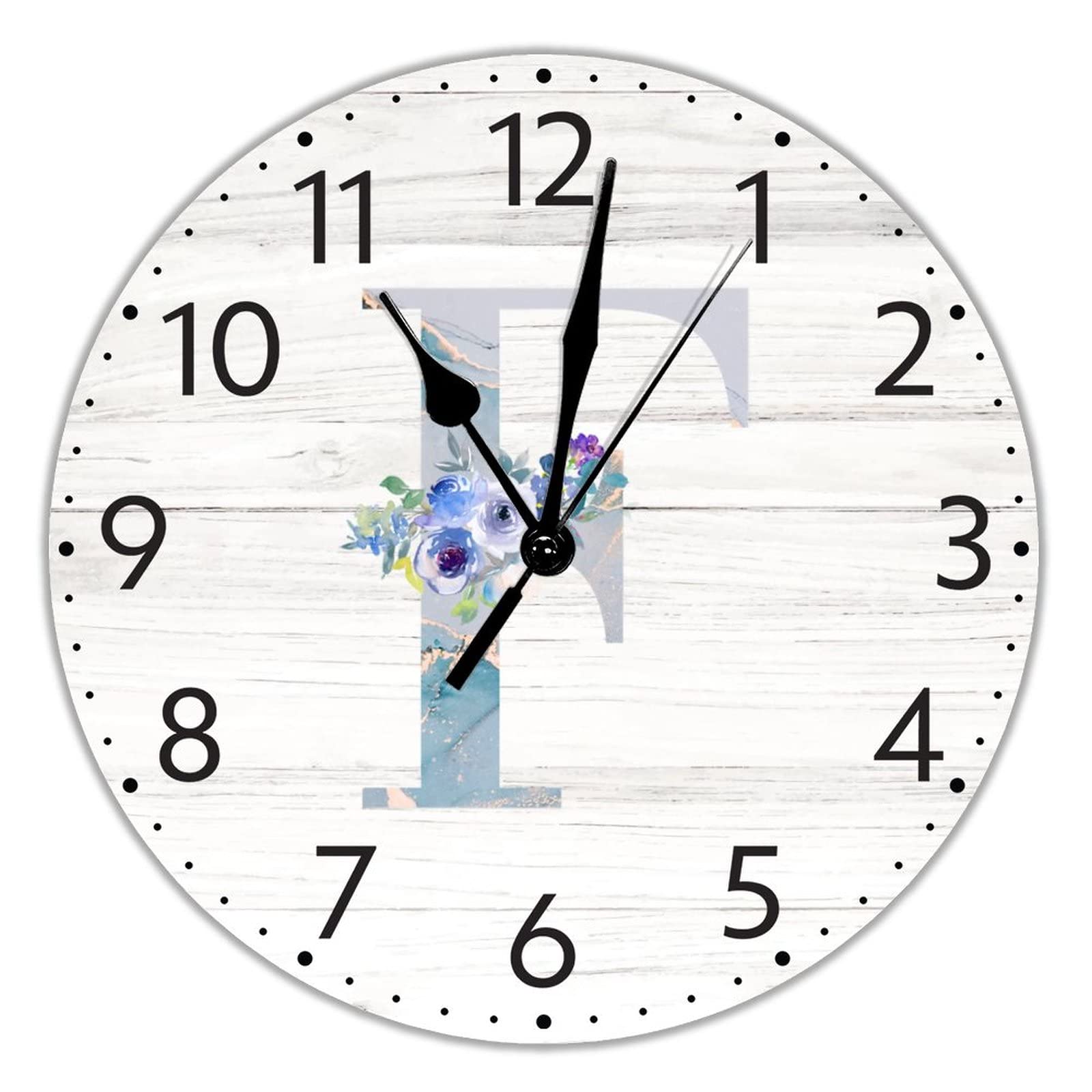Horloge murale monogramme F effet marbre et bois shabby chic 30cm