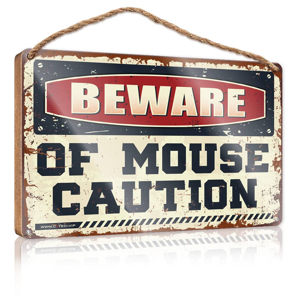 FZFN Signs & Plaques Beware Of Mouse Caution Wooden Sign Bar Signs For Man Cave Bar Signs For Home(15X28CM)