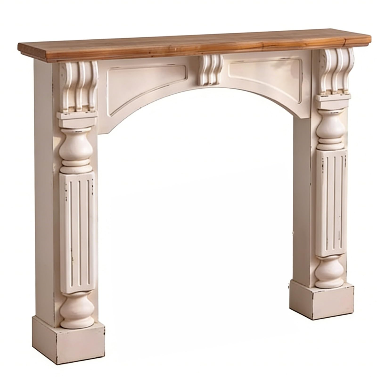 Mantels Surrounds Distressed Vintage Fireplace Mantel Shelf Hand-Carved Wood Decorative Surround Decorated Frame