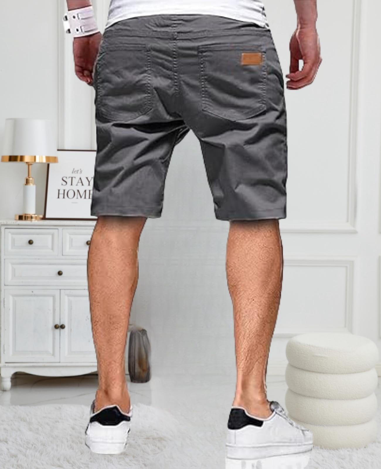 Pantalones cortos casuales para hombre, pantalones cortos de golf de sarga elástica de algodón con cordón para verano, playa, verano — view 2