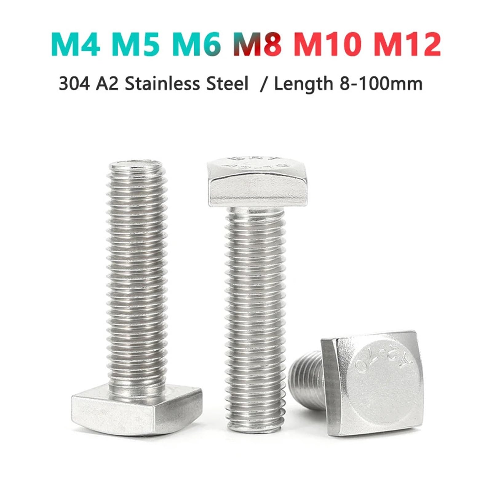 M4 M5 M6 M8 M10 M12 Bulloni A Testa Quadrata In Acciaio Inossidabile 304 GB35 Lunghezza 8 10 12 16 20 25 30 35 40 45 50 55 60 70 80 90 100mm - Foto 6