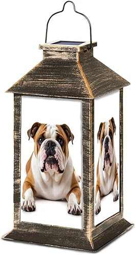 Solar Lantern Portrait English Bulldog Outdoor Garden Hanging Lantern Waterproof Solar Powered Lighting Outside Table Lamp for Deck Yard Camping