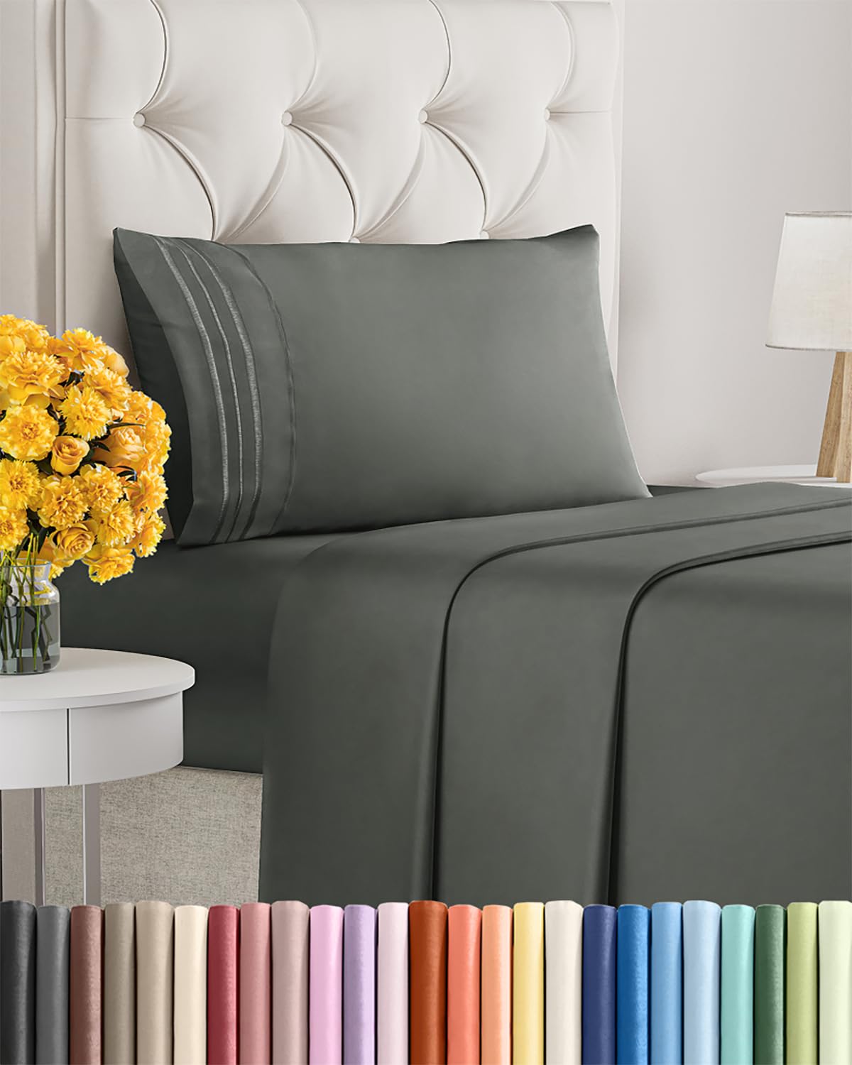 - Twin XL Size 3 Piece Sheet Set - Extra Soft, Breathable & Cooling Sheets - Hotel Luxury Bed Sheets for Women & Men - Deep Pockets, Easy-Fit & Wrinkle-Free Sheets - Dark Slate Grey Oeko-Tex Bed Sheets