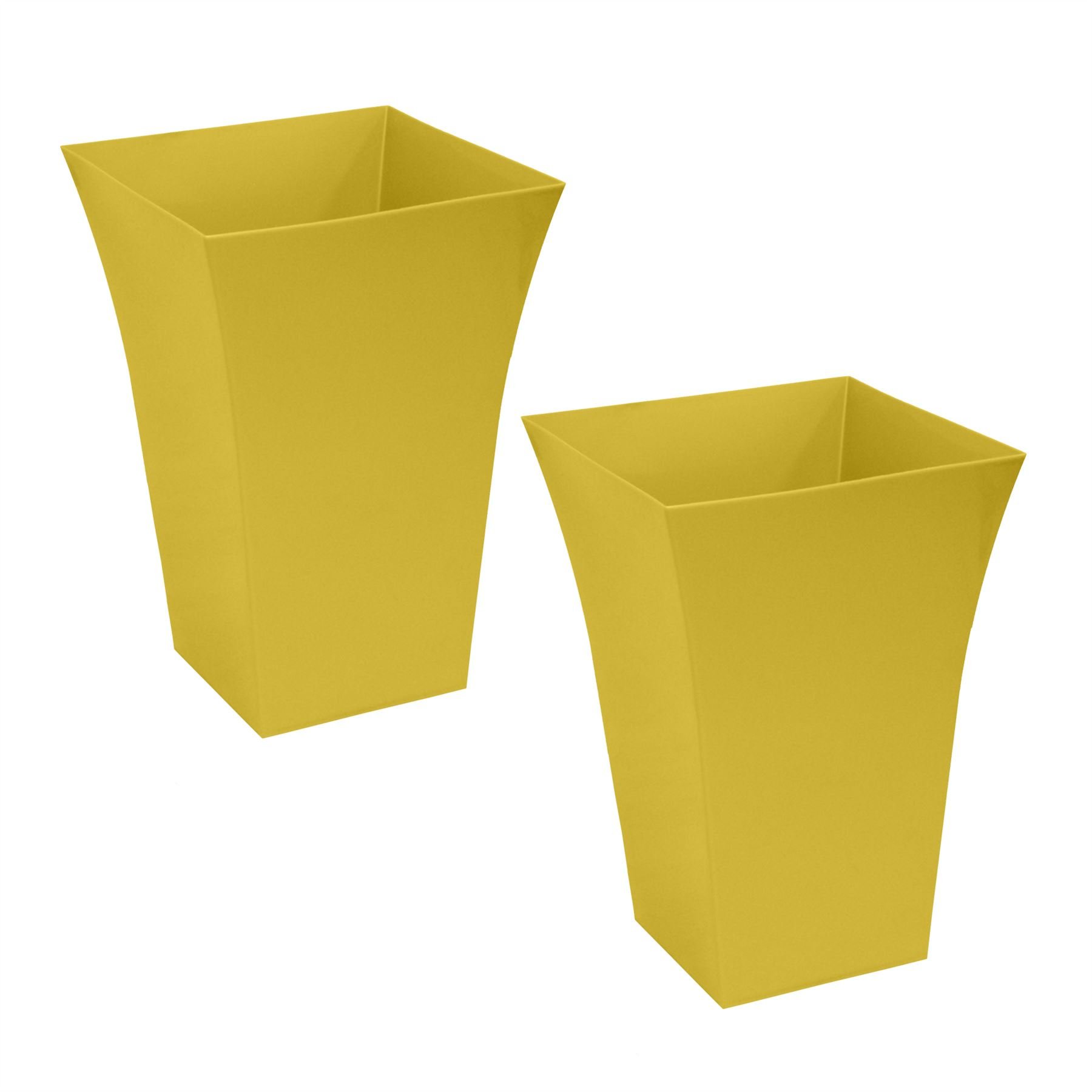 CrazyGadget® Large Milano Tall Square Planter – Gloss Finish Plastic Garden Plant Pot – Indoor & Outdoor Use – Gold x 2 — image 1