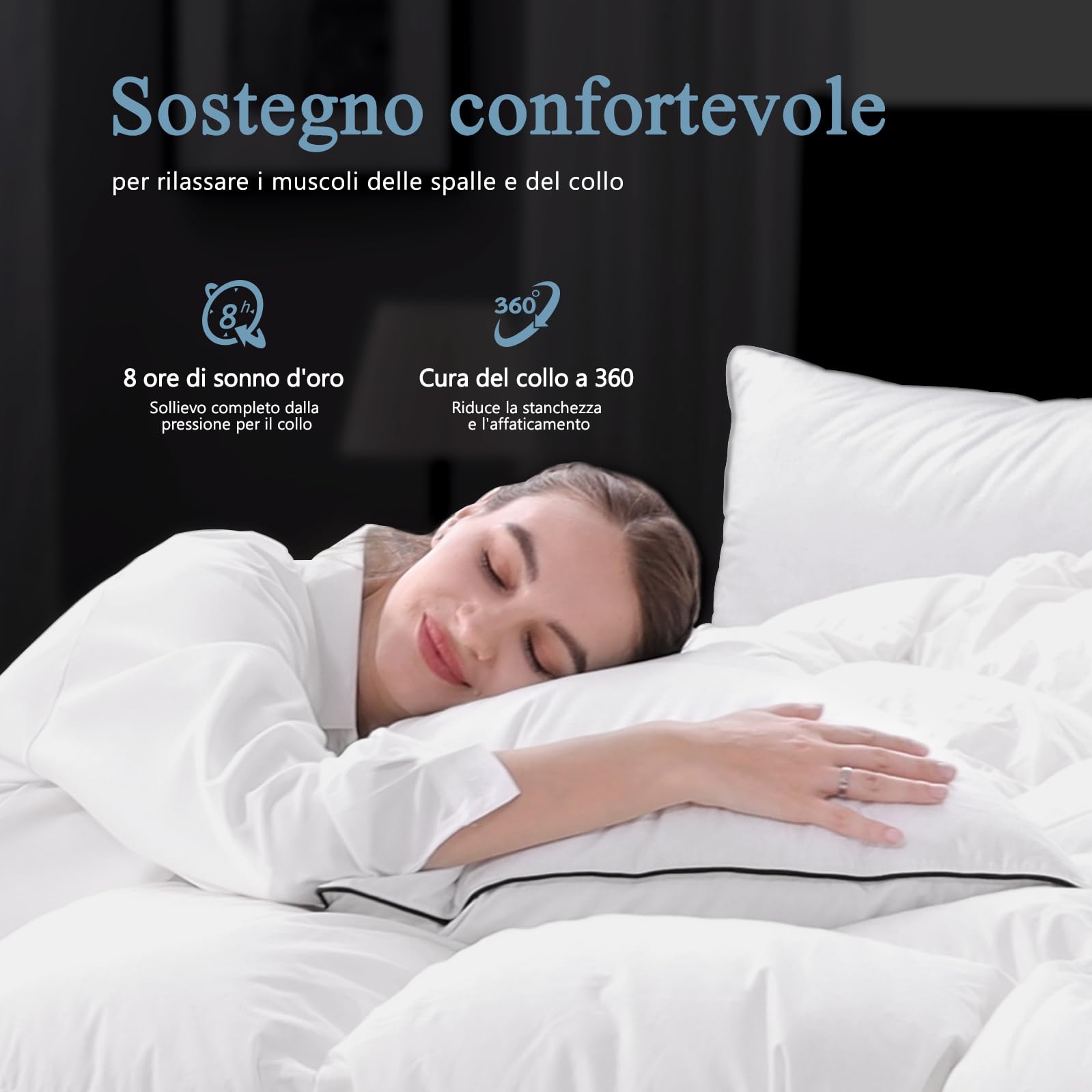 Cuscino in Piuma D'oca 50x75 set di 2, Imbottitura in Piume e Piumino di Alta Qualità, Tessuto 100% Cotone Biologico, Cuscini Ergonomici a 3 Camere per Hotel, Guanciale Letto Matrimoniale