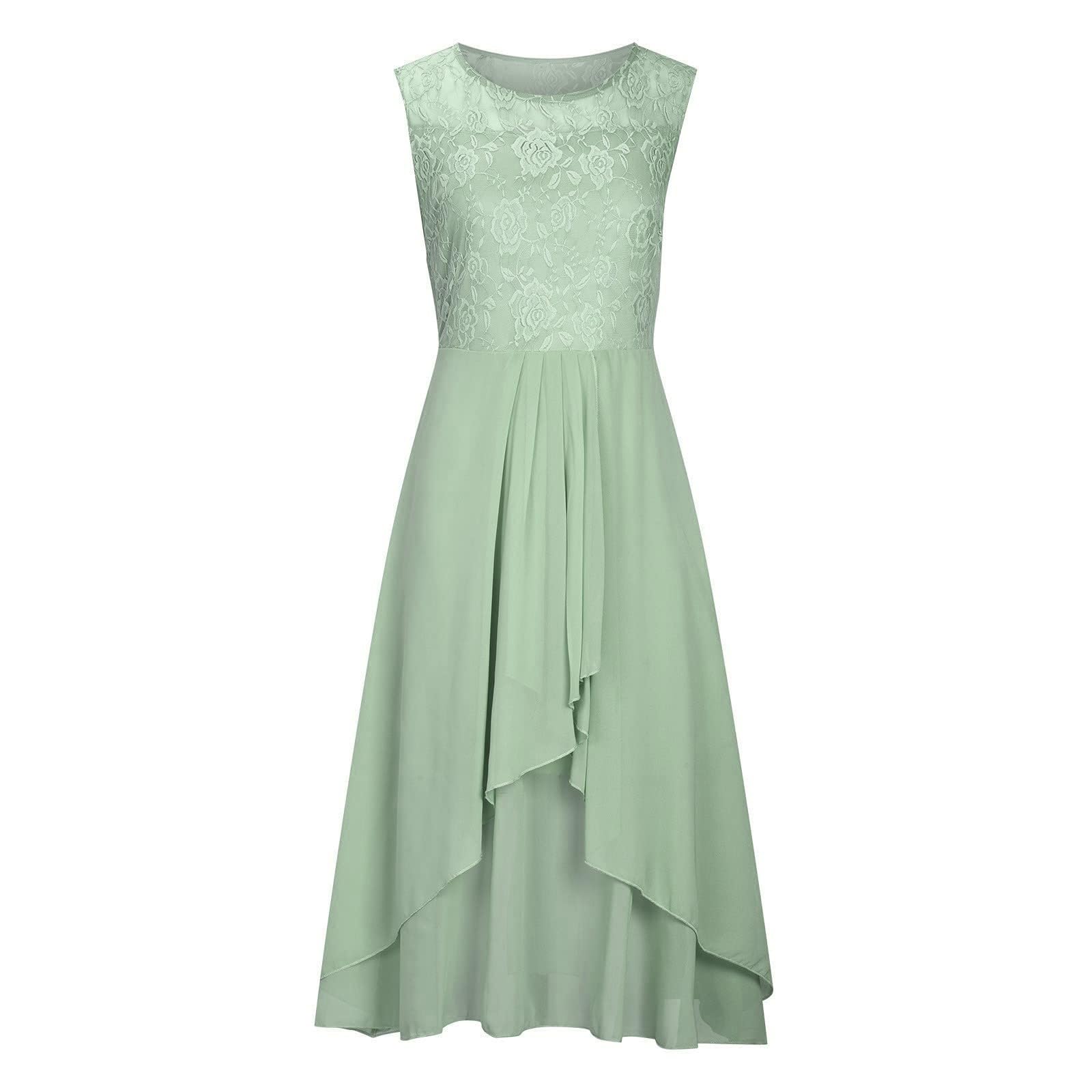 Vestido Largo de Gasa Elegante para Mujer Plus Size Vestido de Noche Formal con Detalles de Encaje Ahuecado y Escote Redondo Ideal para Eventos y Damas de Honor