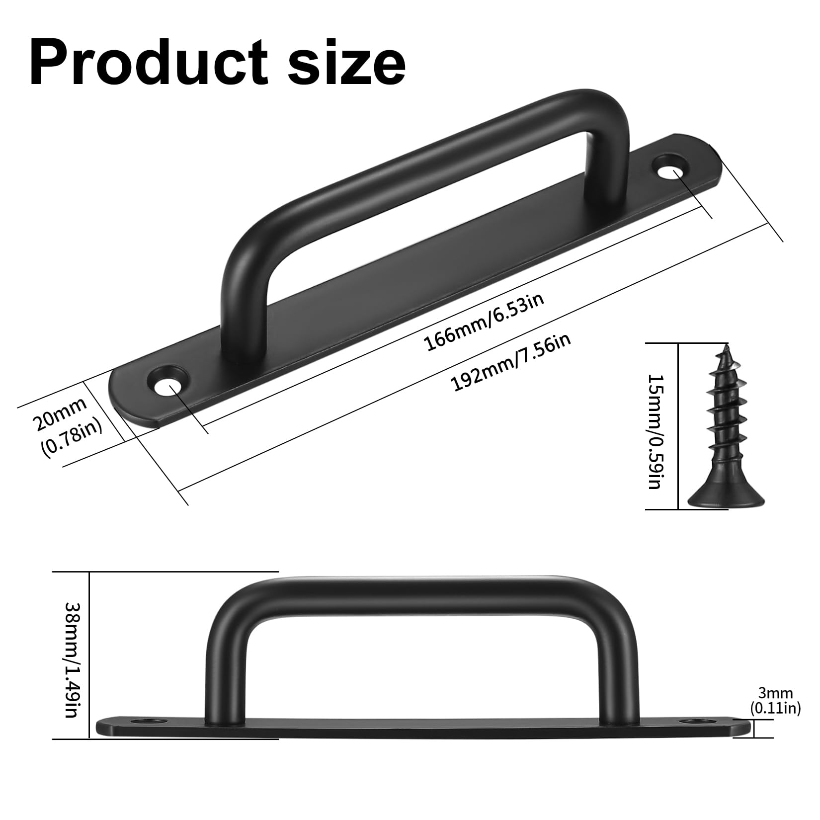 2 Pezzi Maniglia Porta Scorrevole,Maniglie per Porte Scorrevoli per Porta per Cassetti Porte Armadietto Armadio Garage Esterno Interne（192MM nero）