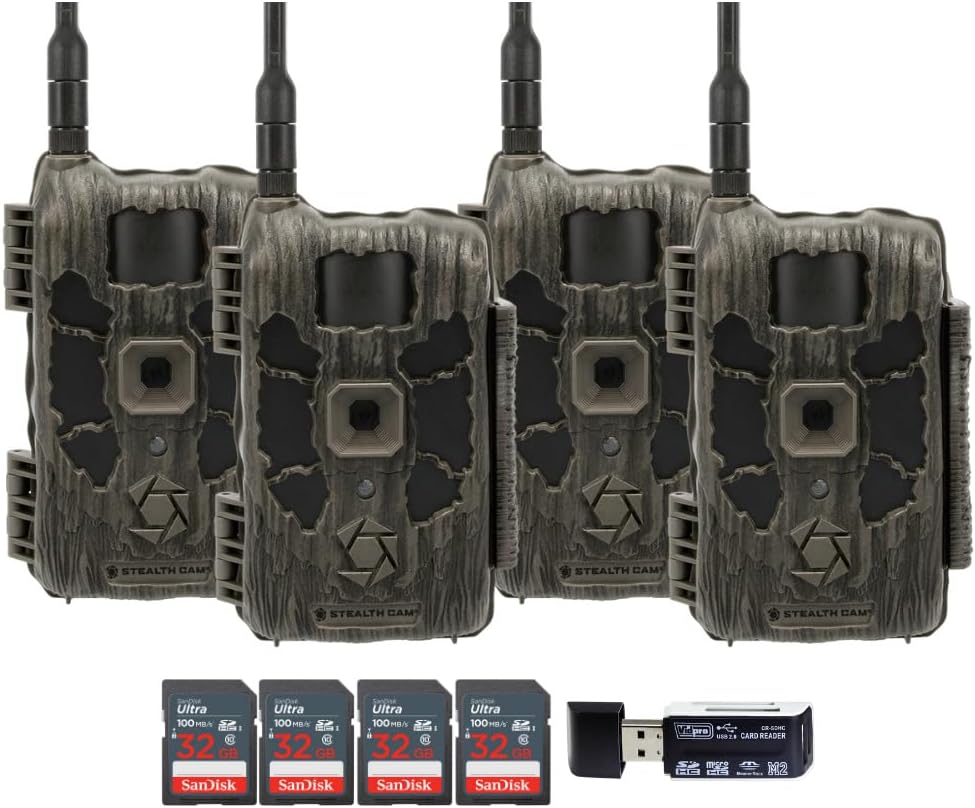 40MP Deceptor Max Cellular Trail Camera with 0.4-Second Trigger Speed (2-Pack) x 2 Bundle with 32GB Memory Card (4-Pack) and 4-in-1 Card Reader (7 Items)