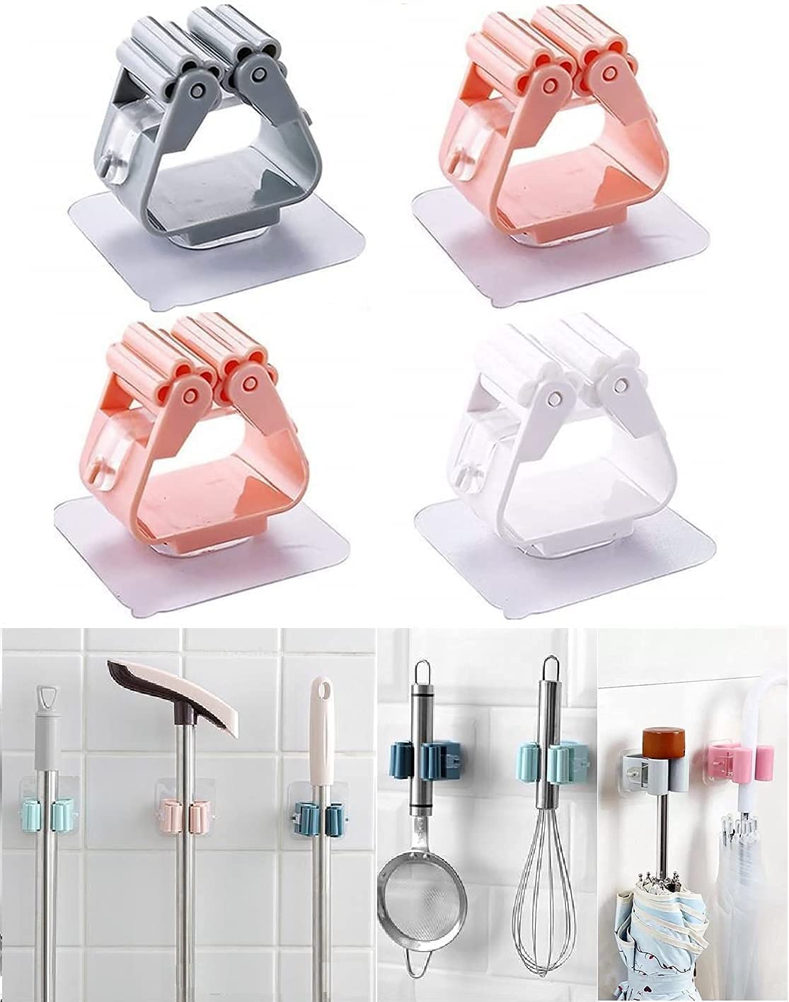 No Drill self Adhesive Broom mop Holder Wall Mounted,Wiper Holder on Wall in Bathroom Kitchen Sink,Plastic mop Holder Wall Mount Tool/Sticker Hanger Organizer (Multicolour) - Pack of (2) (B0D421RSTT) Amazon Price History, Amazon Price Tracker