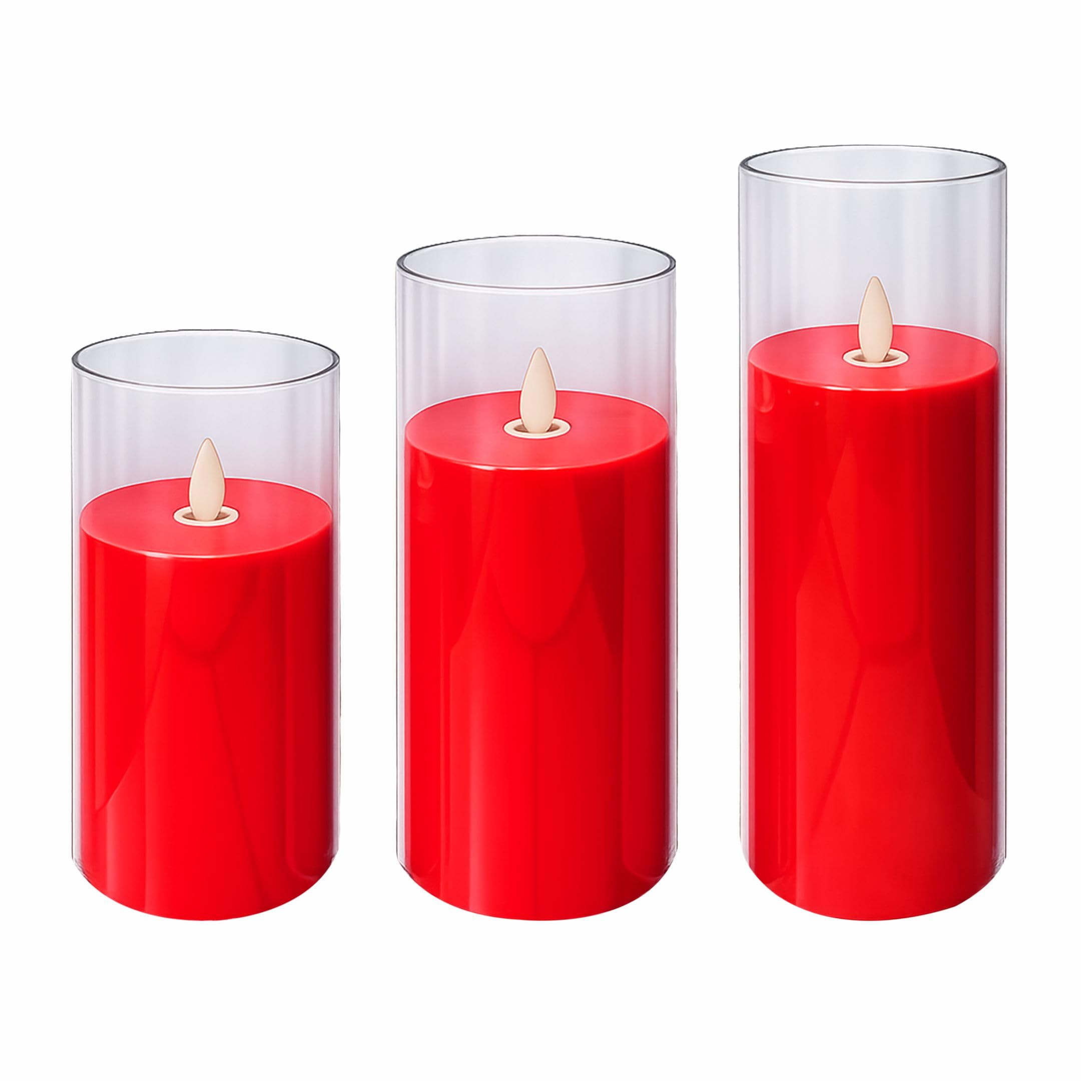 Flameless LED Moving Flame Candles with Clear Acrylic – Battery Operated, Realistic Flickering Light for Home, Wedding & Festival Decor (Battery Not Included)(Size - 6",7",8") (Set of 3)-image-3