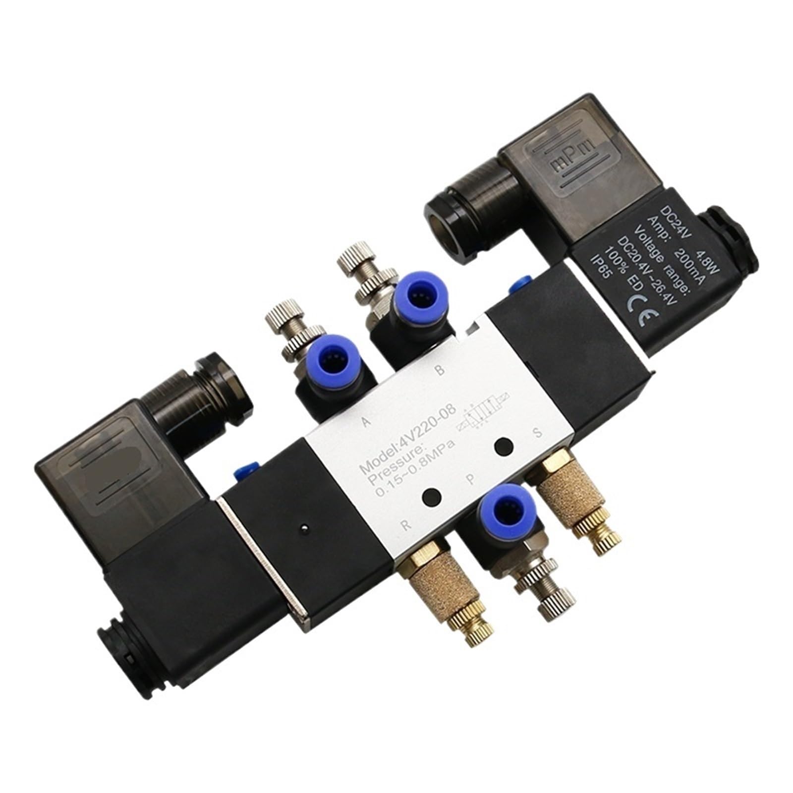 4v220-08 Doppelkopf-Doppelsteuerung 5-Wege-2-Positionen-pneumatisches Wegeventil 1 Stück(PC 4mm Fittings,AC220)