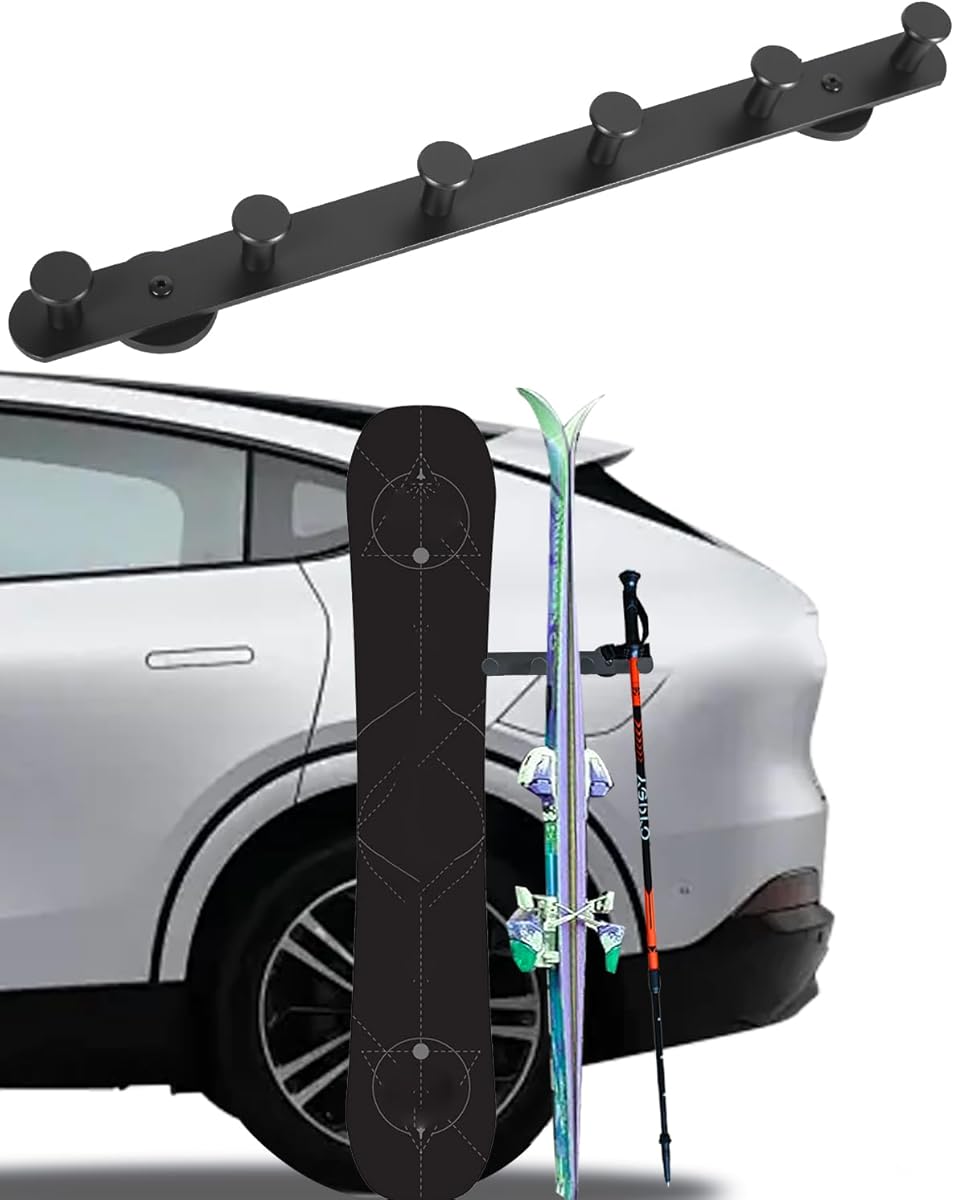 Magnetic Ski Snowboard Vehicle Mount, Securely Holds Skis and Poles, Aluminum Alloy Ski Holder, Magnetic Rig Strips to Protect Vehicle Paint, Ideal Gift Accessories for Men and Women