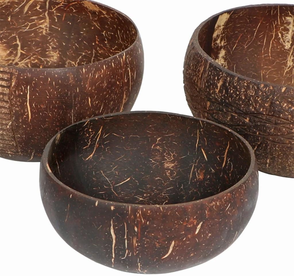 Wooden Tableware Spoon Set Natural Coconut Shell Bowl Spop Salad Nuts