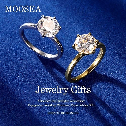 MOOSEA 3ct Moissanite Engagement Ring for Women - 14K White Gold Vermeil 6 Claw Round Solitaire Wedding Promise Ring3