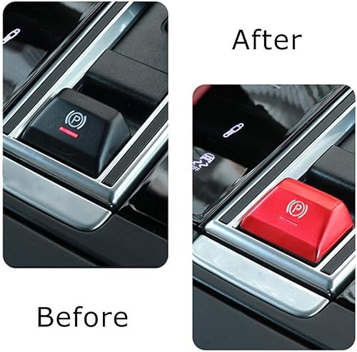 Miniatura 2 de iJDMTOY Cubierta decorativa de botón de liberación de freno de mano de aluminio rojo deportivo compatible con Porsche 2017 en adelante Panamera,