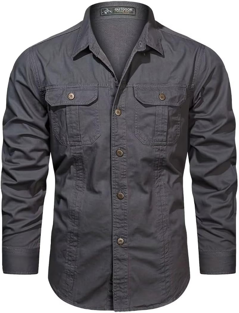 FTIMILD Men's Washed Cotton Cargo Jacket Casual Lightweight Canvas Jackets with Chest Flap Pockets