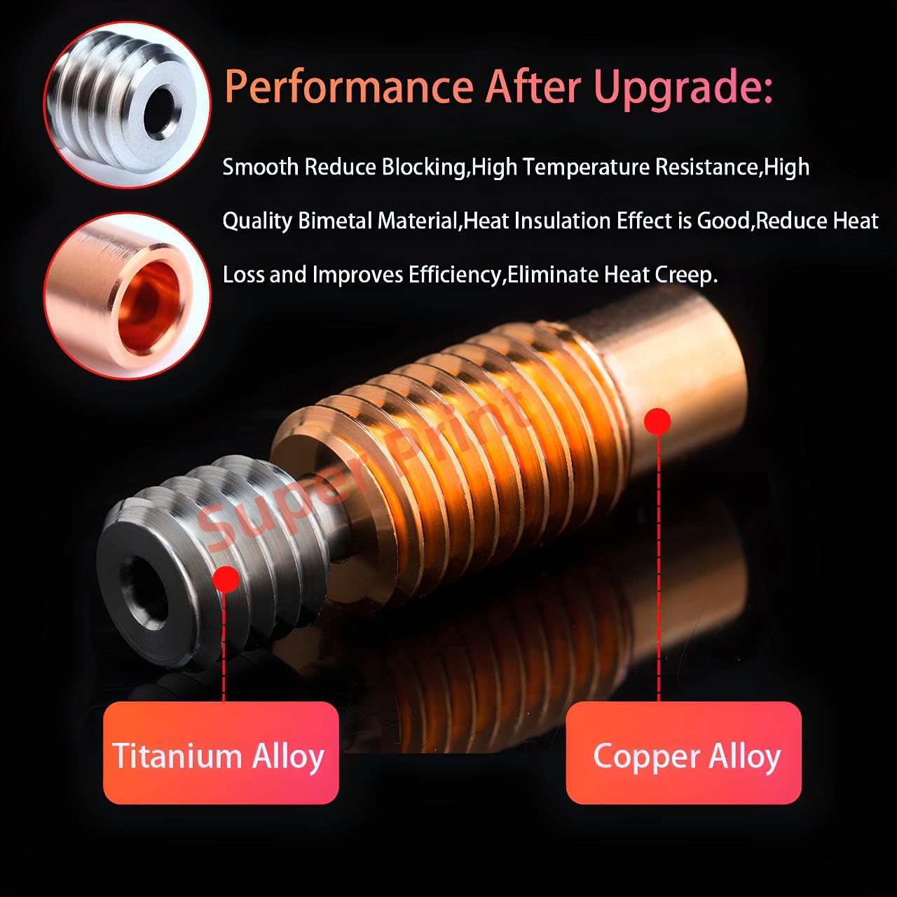 Super Print Upgrade Prusa i3 MK2 Hotend 12 V, 40 W, Upgrade V6 Bi-Metal Heatbreak, Grzejnik aluminiowy V6, mosiężna dysza 0,4 mm do Prusa i3 MK2, MK2, MK2.5, MK2.5S 3D Printer for V6 Hotend Kit.