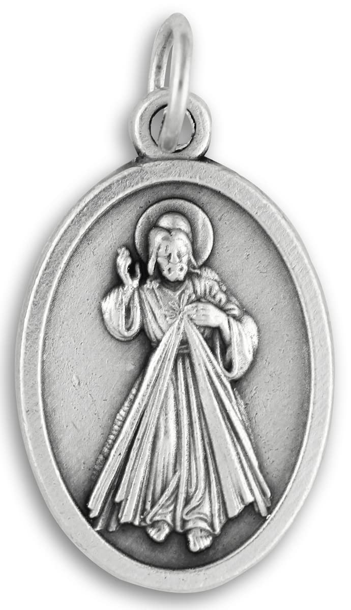 LOT of 10 - Divine Mercy / Pray for Us Medal - Silver Oxidized Die-Cast - 1