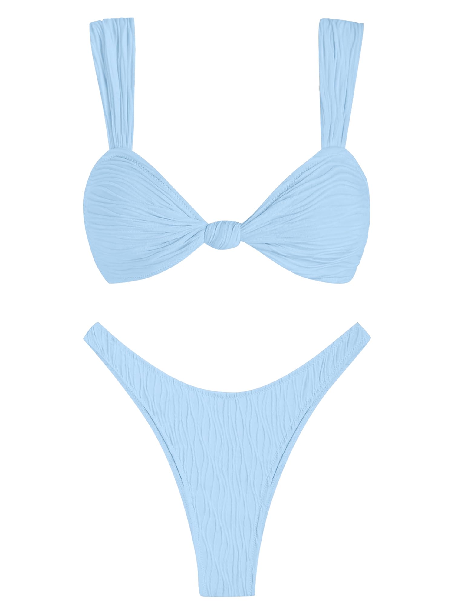 ZAFUL 2025 Cheeky Bikini Sets for Women High Cut Swimsuit Textured Ribbed Bikini Thong Bathing Suit