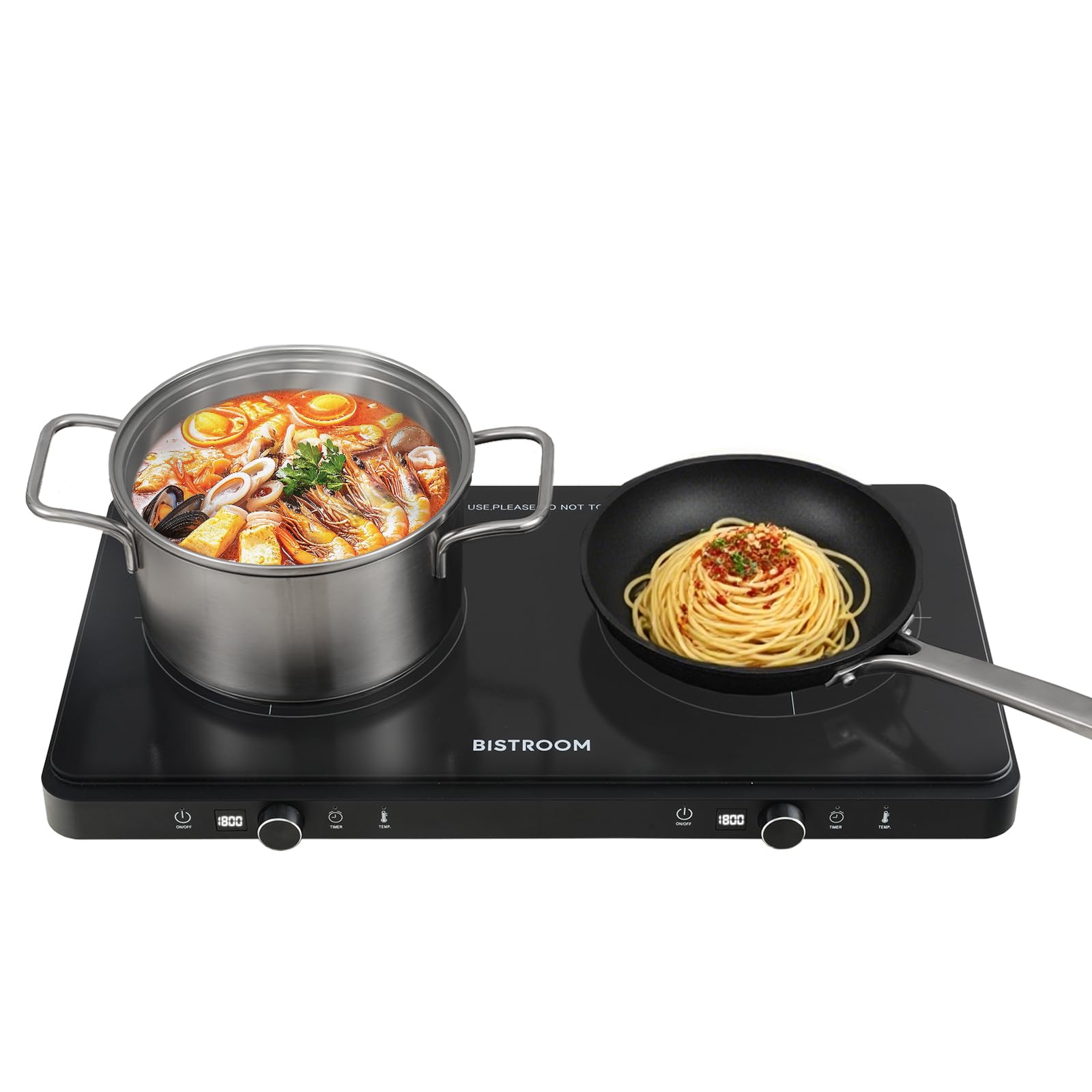 Double Induction Cooktop Continuous Low Power 9 Temperature Countertop Knob Control 1800W 18 Power 2 Electric Burner Sensor Touch Timer Stove