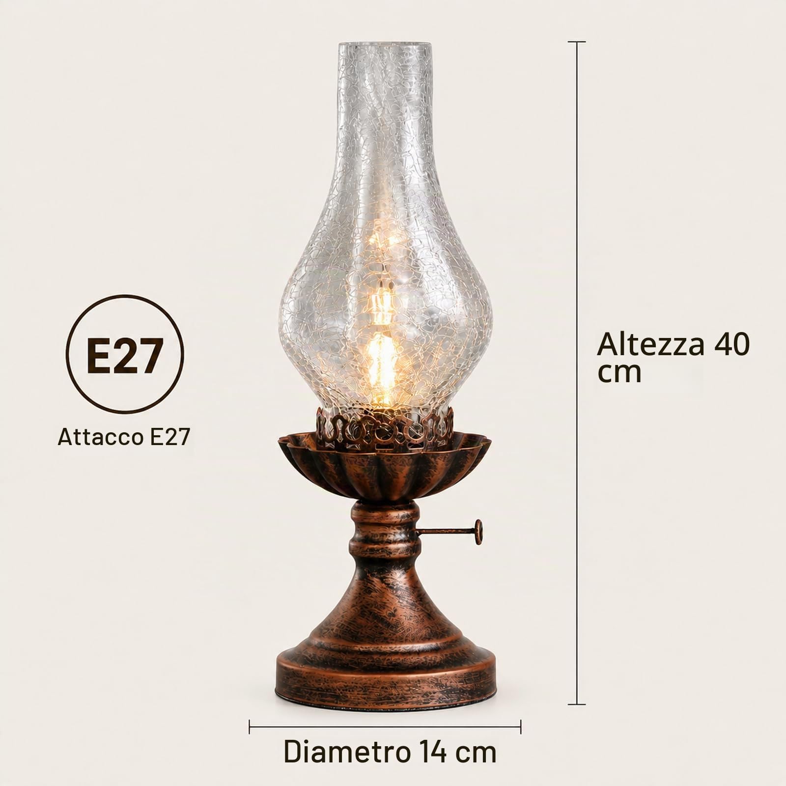 LANMOU Lampada a Cherosene Industriale Vintage, E27 | Lampada da Tavolo da Scrivania In Stile Petrolio, Paralume In Vetro Incrinato, Per Comodino Studio, Interruttore, 220V