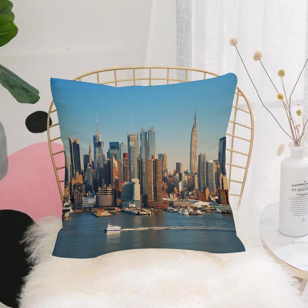 Hyosxw New York City Skyline Panorama Over Hudson R - A5 Cushion Cover,Throw Pillow Case Home Decorative For Living Room Bedroom Sofa Chair 18X18 Inch,New York City Skyline Panorama Over Hudson River With Empire State Building Boa,Pillowcase 45X45cm
