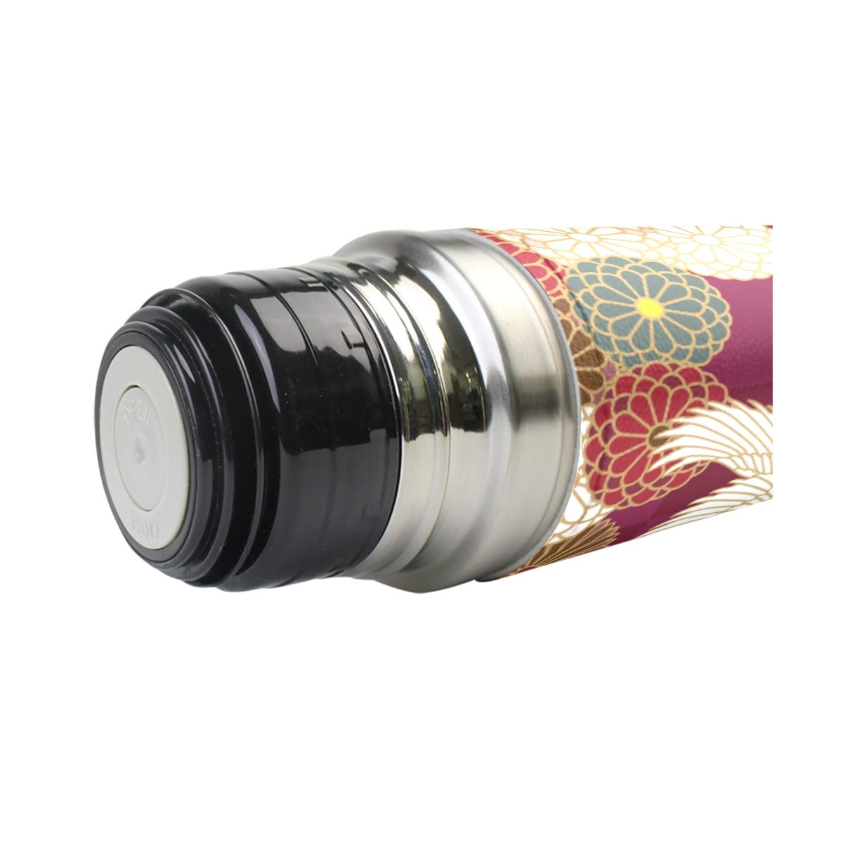 Taza de viaje de acero inoxidable con aislamiento al vacío, doble pared, a prueba de fugas, diseño tradicional japonés, con estampado personalizado impreso en piel auténtica, 500 ml
