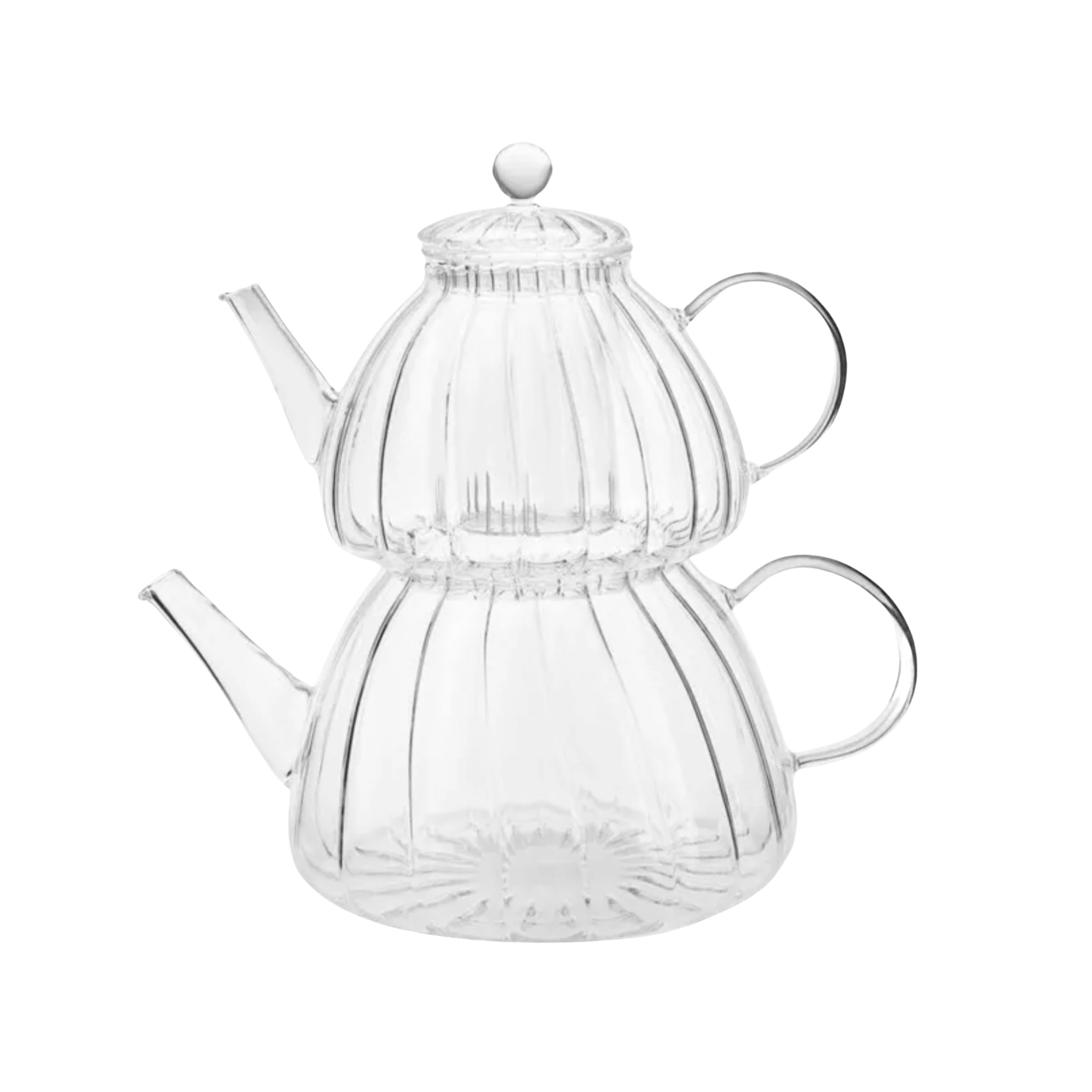 Karaca Lori Glass Teapot with Infuser - Turkish Transparent Tea Pot Tea Maker for Loose Leaf, Herbal Tea for 9 Cups - Tea Kettle (1.2L) & Teapot-Lid with Removable Strainer (0.6L)