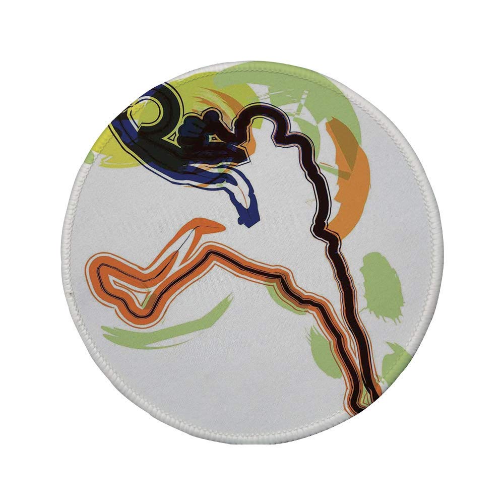 Non-Slip Rubber Round Mouse Pad,Sports Decor,Man Playing Basketball Illustration Champion Victory Passion Sketch Style Art,Lime Black Orange,7.9"x7.9"x3MM