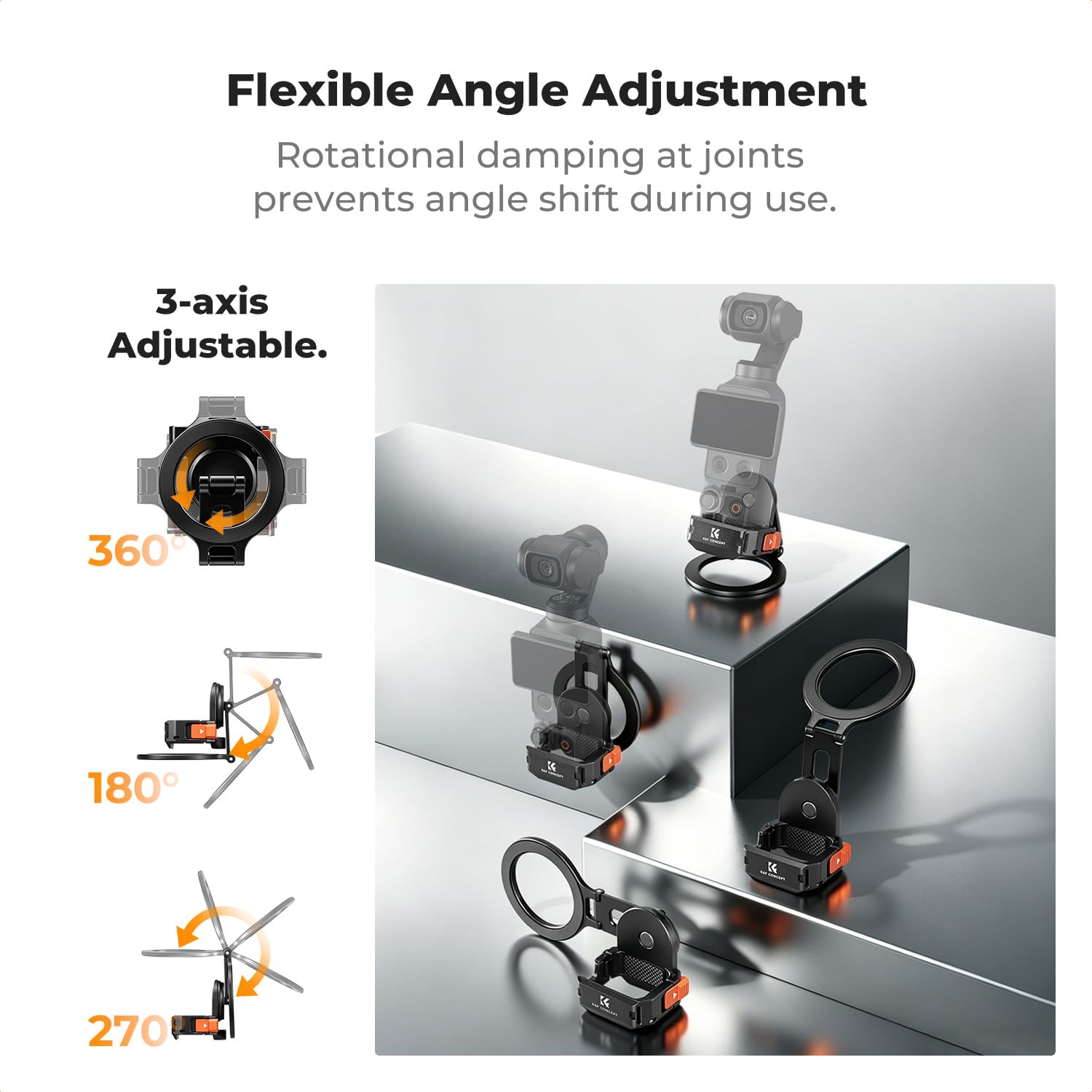 K&F CONCEPT PP62 Cornice Estensibile Magnetica per DJI Osmo Pocket 4/3, Rig Compatibile MagSafe in Lega di Alluminio CNC con Filettatura 1/4" e Slitta a Freddo, Adatta alla Custodia Originale