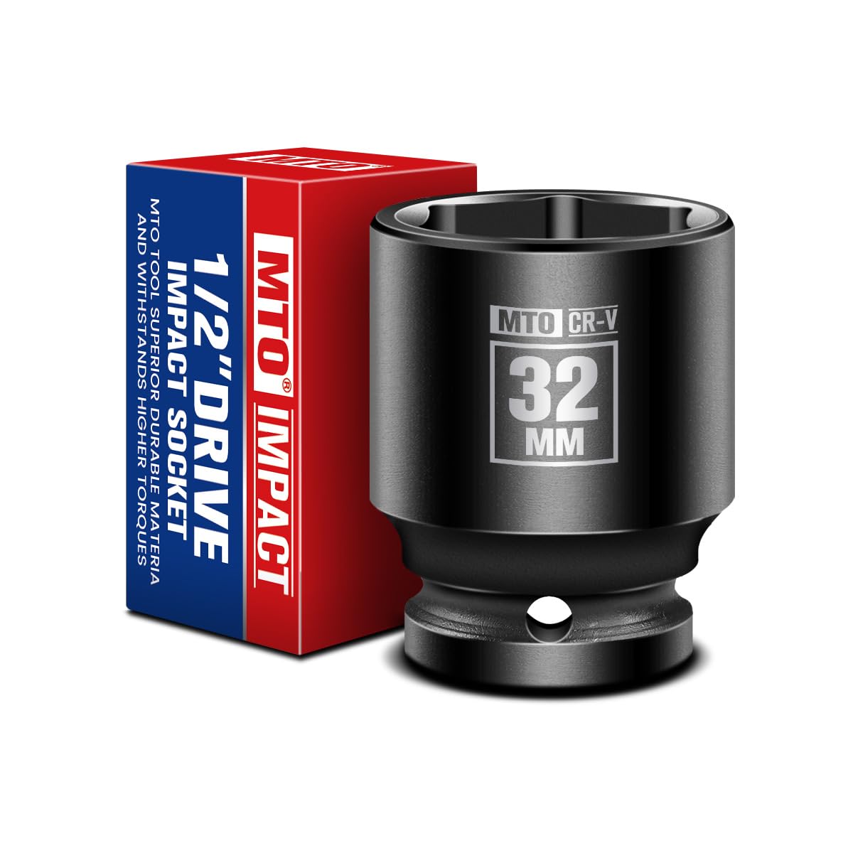MTO 1/2" Drive 32mm Shallow Impact Socket, 6-Point Metric Socket for Automotive Maintaince, CR-V Steel Meets ANSI Standards