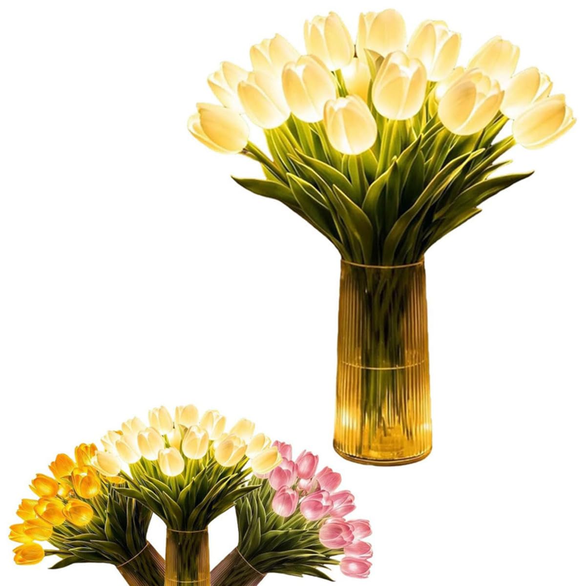 Romantic Tulip Lamp 15 Pcs, LED Artificial Tulip Flowers with Warm Glow, Bendable Stems DIY Flower Bouquet Night Light, for Valentine's Day and Mother's Day Home Dining Table Decor (White)