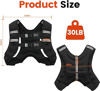 Weighted Vest, 6lb/8lb/12lb/16lb/20lb/25lb/30lb Weight Vest for Men Women, Body Weight Vests Adjustable with Reflective Stripe for Strength Training, Running, Training Workout, Jogging, Walking