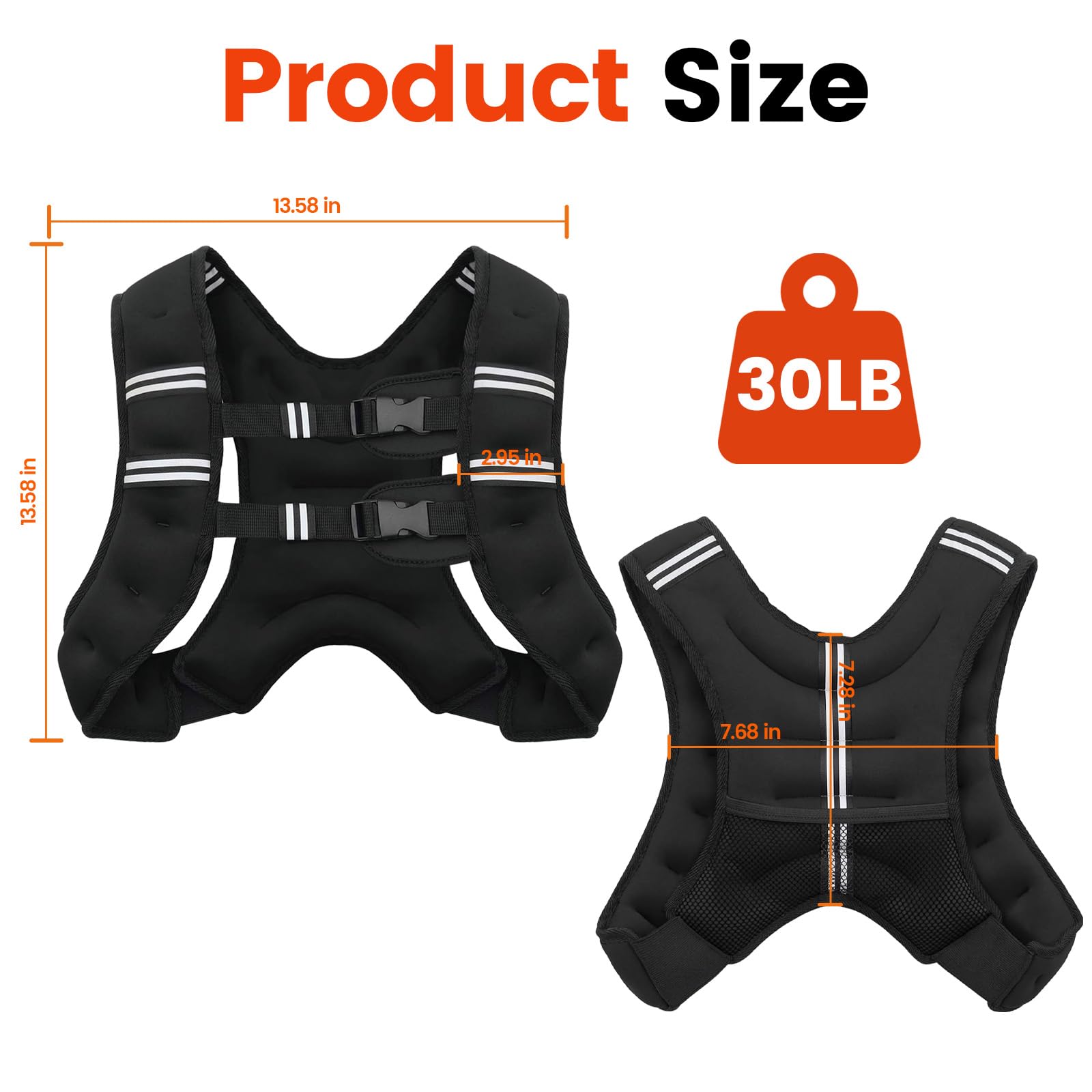 Gewichtsweste, 2,7 kg/3,6 kg/5,4 kg/7,3 kg/9,1 kg/11,3 kg/13,6 kg Gewichtsweste für Männer und Frauen, Körpergewichtswesten verstellbar mit reflektierenden Streifen für Krafttraining, Laufen, Training