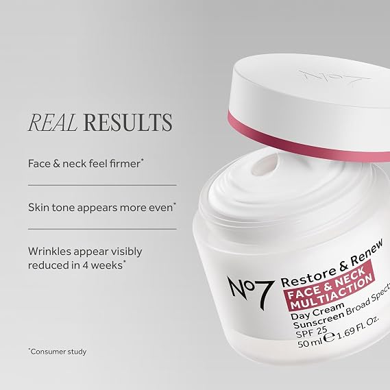 No7 Restore & Renew Sculpting Face & Neck Day Cream with SPF 25, 1.69 oz