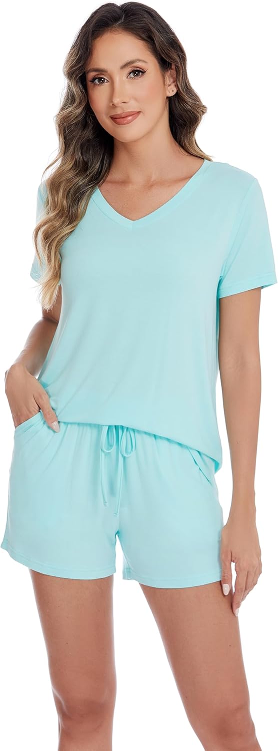 LUBOT 2026 Bamboo Viscose Pajamas Women Sets Pjs Soft Breathable 2 Piece V Neck Short/Long Sleeve Pants Sleepwear S-4XL - Image 2