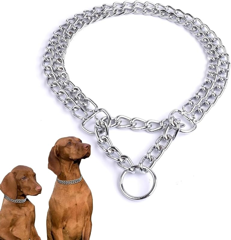 Coleira Martingale de Corrente Metálica Serijoars WA113, Cromada, Prateada, Tamanho Pequeno para Pescoço de 30,48 a 36,83 cm
