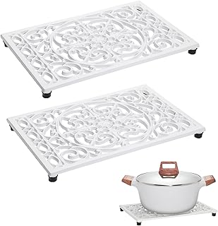 Sumnacon 2 Pack Rectangle Cast Iron Trivets, Rustic Iron Hot Dish Plate Trivet for