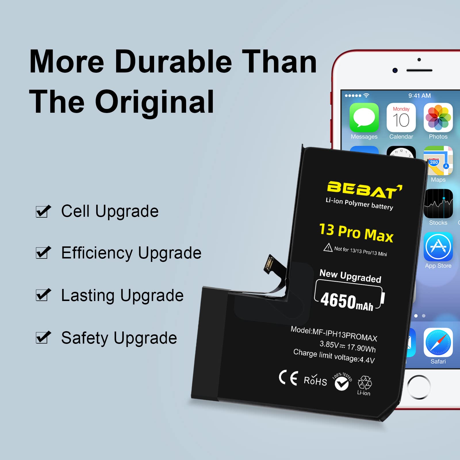 BEBAT Replacement for iPhone 13 PRO MAX Battery, 4650mAh