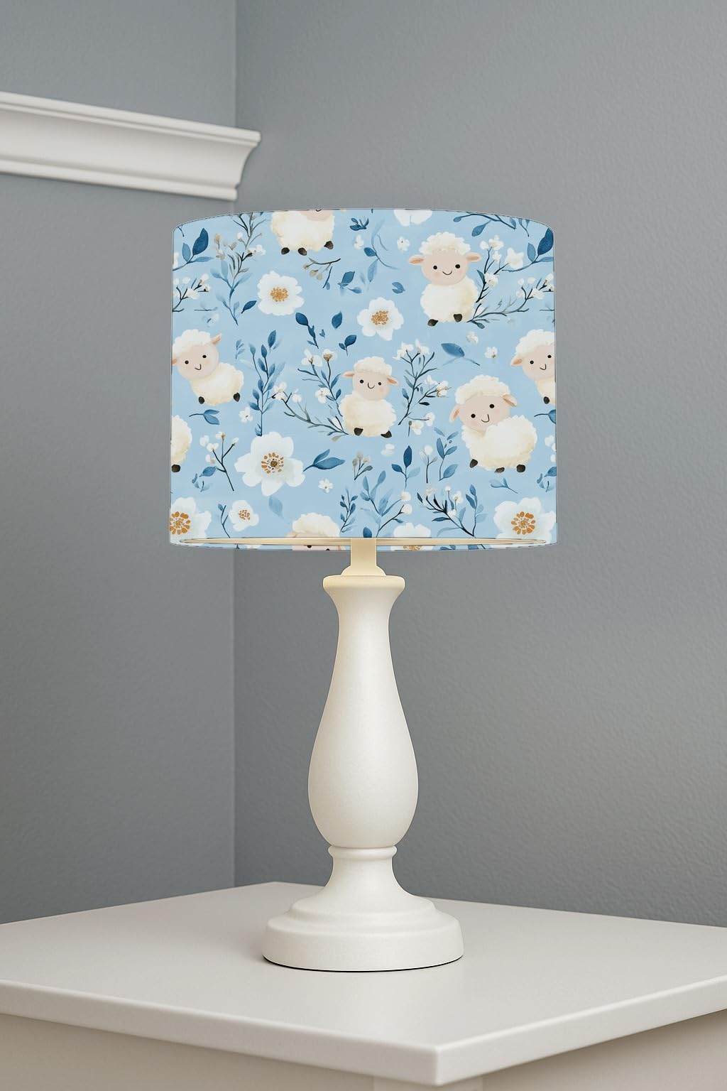 Whimsical Lambs Blossom lightshade – 20 x 18.5cm Table Drum Shade | A194A6 — image 1