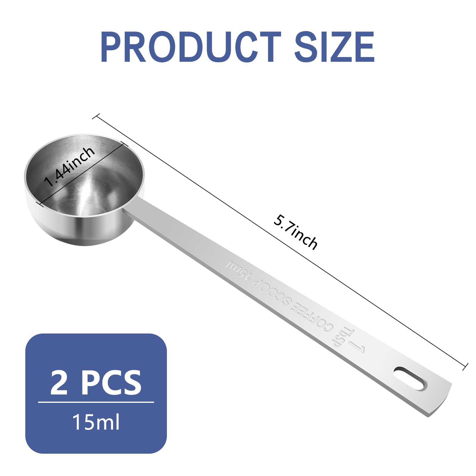 2 Pcs 1tbsp (15ML) Polished Long Teaspoon with Measurement Markings, (5.7x1.44 Inch) Stainless Steel Teaspoons Measuring Spoons, Hanging Hole, Dishwasher Safe - Perfect for Baking, Cooking & Spices