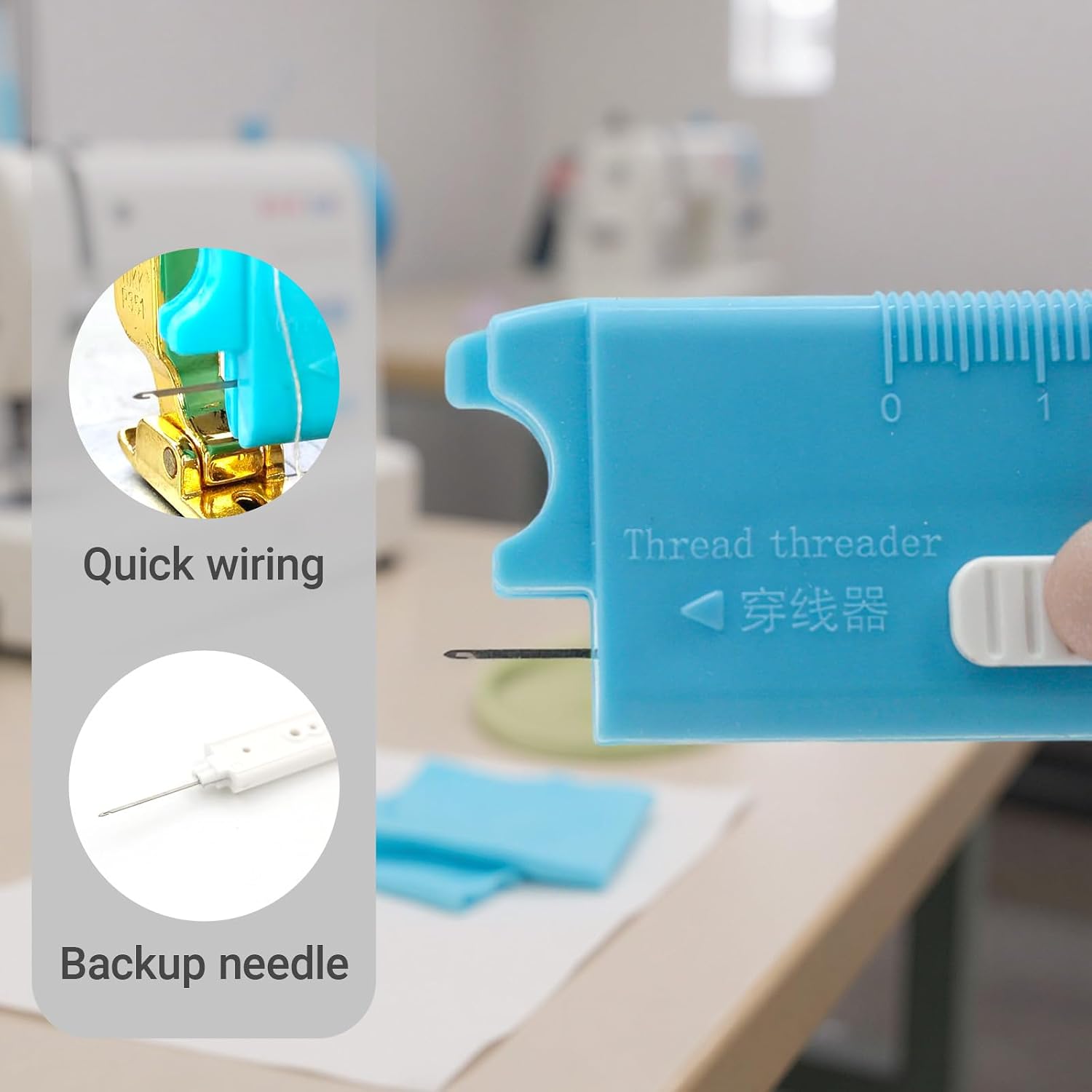Sewing Machine Automatic Needle Threader, Ruler Scale & Magnifying Glass 4-in-1 Sewing Threader Tool with Seam Ripper Magnetic Guide Essential Gadget for Sewing Enthusiasts