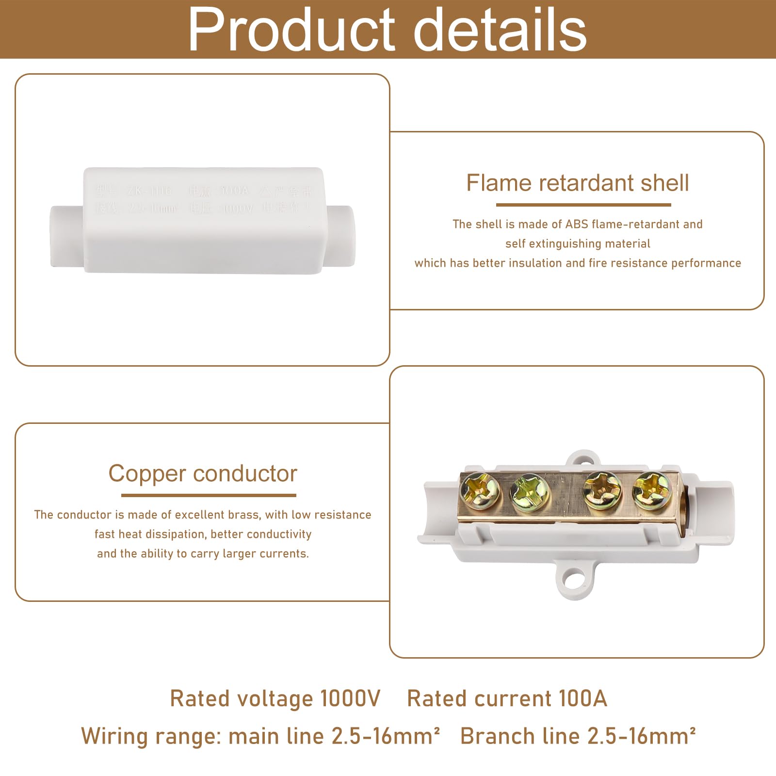 Connettori Elettrici In Ottone A Doppia Vite 5 Pezzi | Morsettiera 2.5-16 Mm² Per Cavi Alta Tensione