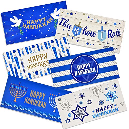 Gift Boutique 36 Happy Hanukkah Money Gift Card Holder with Envelopes Bulk Pack Assorted in 6 Designs Chanukah Holiday Blank Greeting Cards Set for Cash, Paper Checks and More 3.5