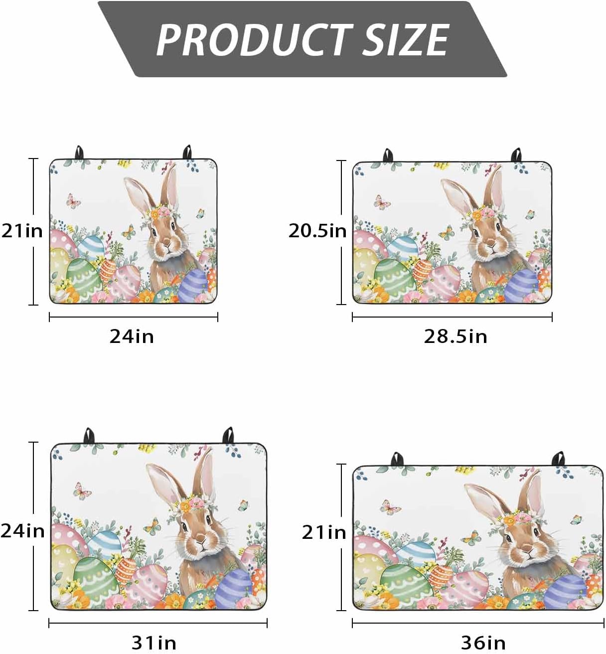 Easter Rabbit Stove Cover for Electric Stove, Watercolor Floral Bunny Colored Eggs Leaf Stove Top Cover for Glass Top, Heat Insulation Rubber Mat Foldable Cooktop Top Protector, 36"x21"